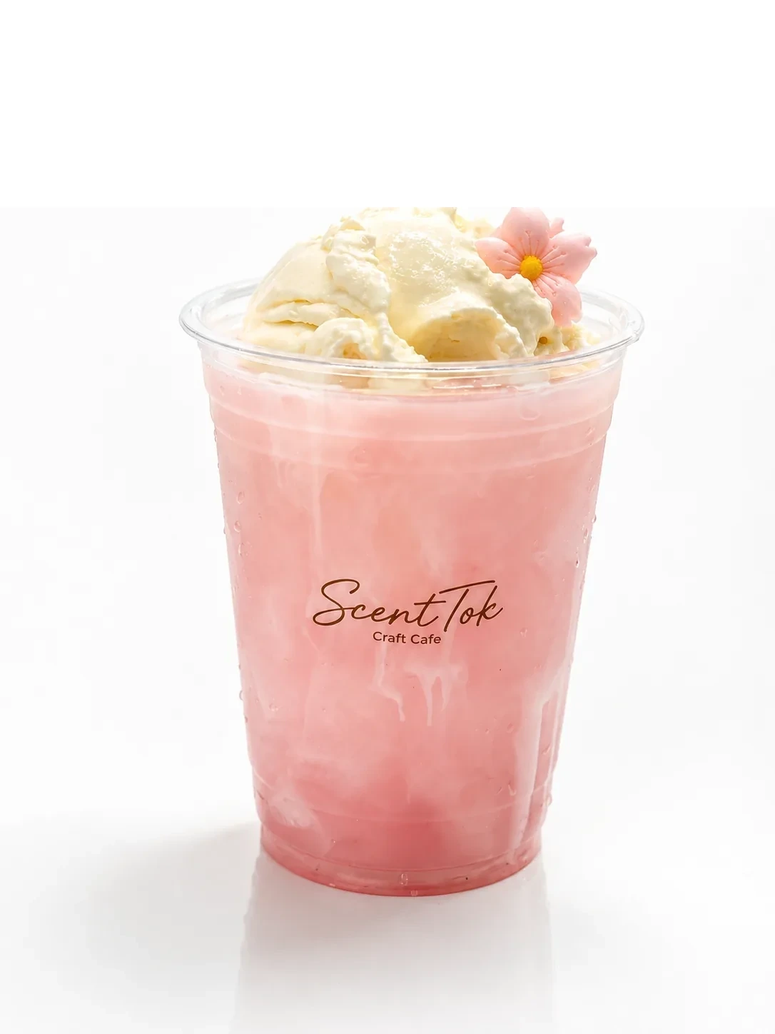 Pink cream float drink